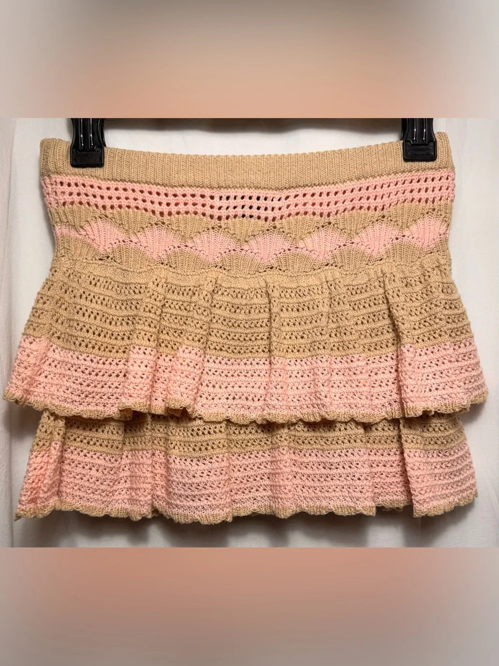 BLUE BLUSH Crochet Tiered Mini Skirt